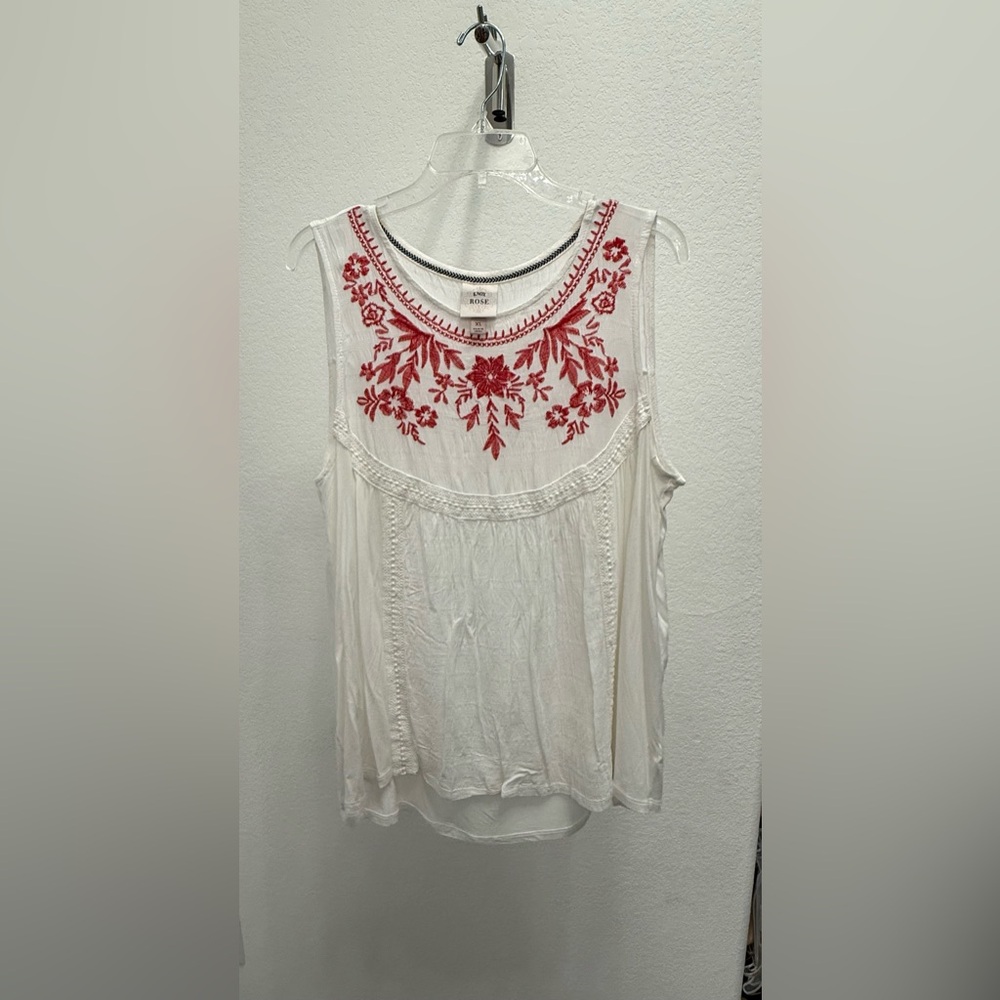 Knox Rose white red embroidered tank top XL